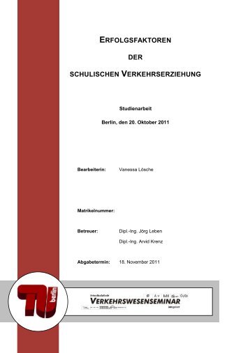 ERFOLGSFAKTOREN DER SCHULISCHEN VERKEHRSERZIEHUNG