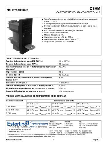 fiche technique capteur de courant a effet hall - Leach International