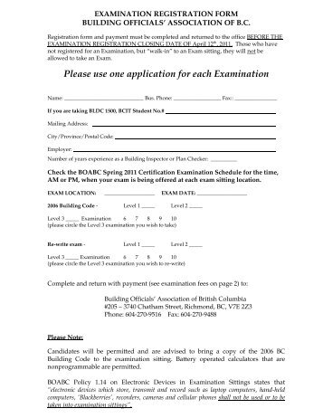 2011 Spring Exam App - revised - Building Officials' Association of BC