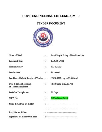 govt. engineering college, ajmer tender document
