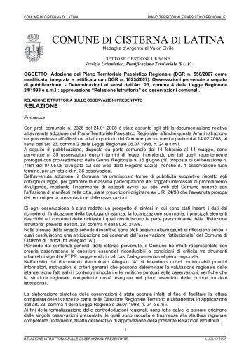 Relazione - Comune di Cisterna di Latina