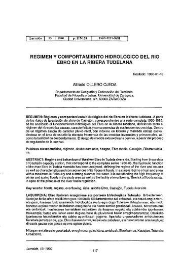 Regimen y comportamiento hidrologico del rio Ebro en la ... - ingeba