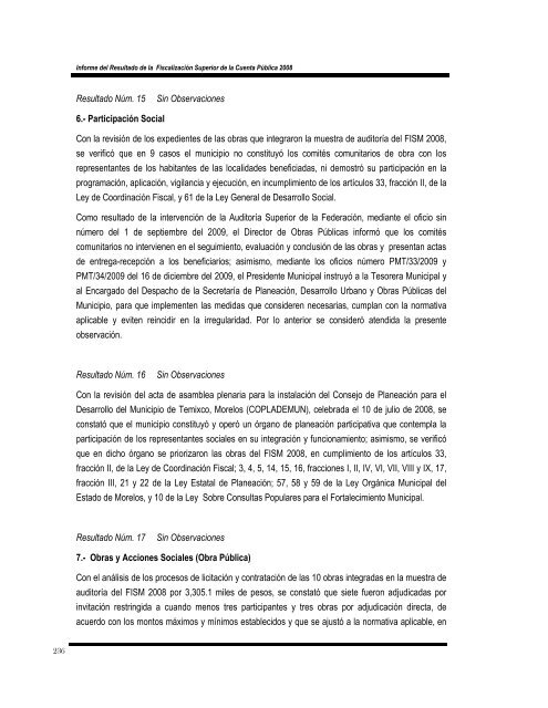 informe del resultado de la fiscalización superior de la cuenta ...