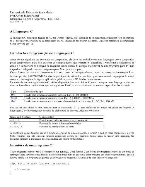 A Linguagem C IntroduÃ§Ã£o a ProgramaÃ§Ã£o em Linguagem C ...