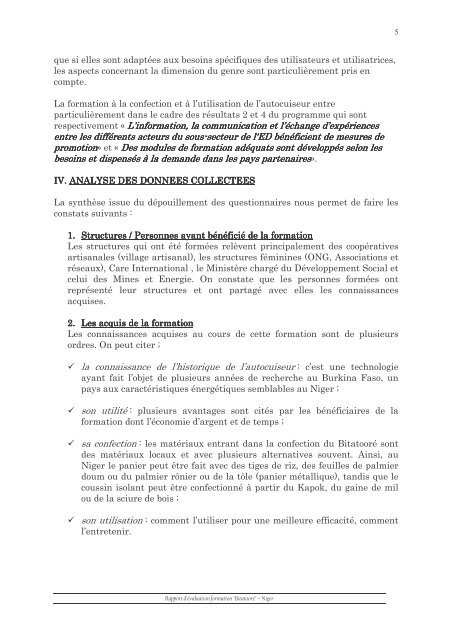 Rapport d'Ã©valuation autocuiseur BitatoorÃ© - CILSS