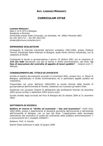 CURRICULUM Minganti Lorenzo - Comune di Minerbio