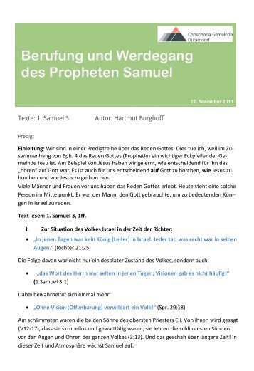 Texte: 1. Samuel 3 Autor: Hartmut Burghoff - Chrischona