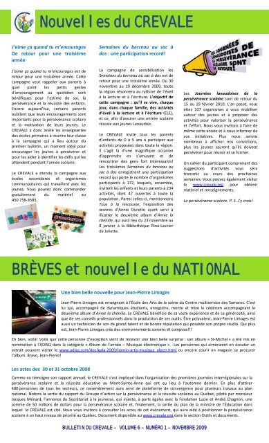 Bulletin de liaison - novembre 2009 - CREVALE