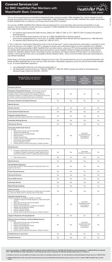 Covered Services List - BMC HealthNet Plan