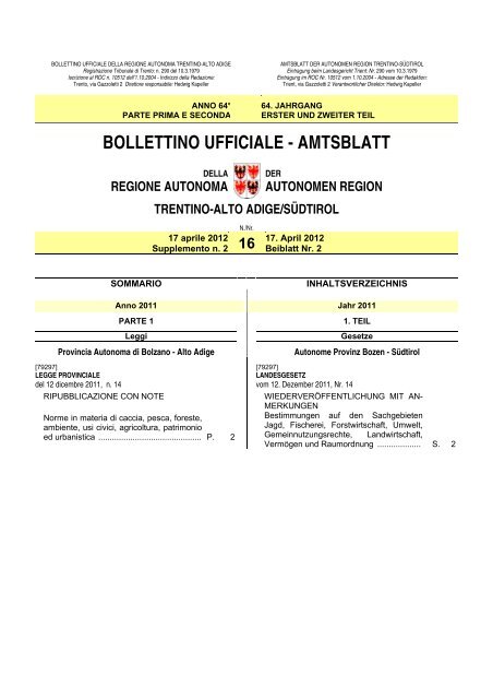 Bollettino Ufficiale Amtsblatt Regione Autonoma Trentino Alto Adige