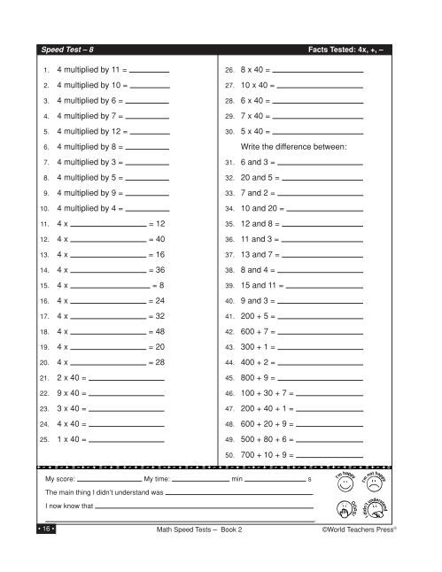 Download Pages from Math Speed Tests, Grades 3-6