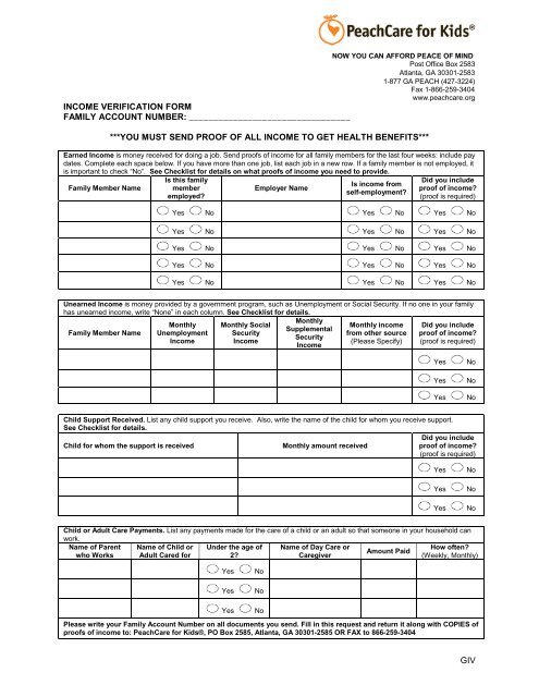 Printable Child Care Income Verification Form