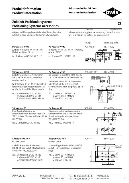 ZubehÃ¶r Positioniersysteme Positioning Systems Accessories ZB ...