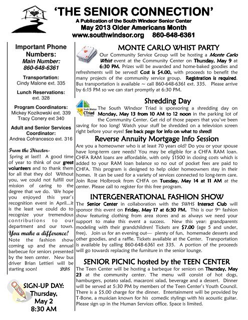 Senior Newsletter - Town of South Windsor