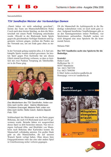 Ausgabe Mai 2008 - Tischtennis Bezirk Heidelberg