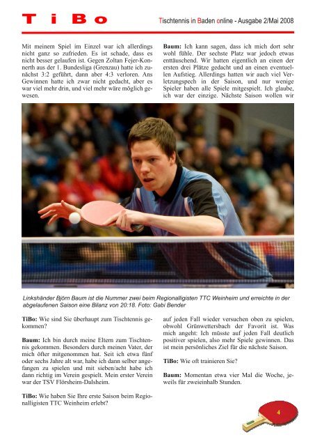Ausgabe Mai 2008 - Tischtennis Bezirk Heidelberg