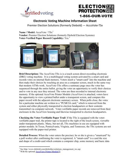 Accuvote Machine Electronic Voting Machine Information Sheet - Verified Voting