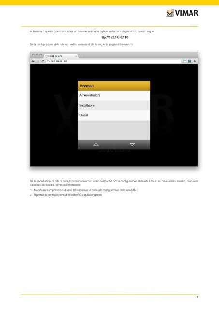 Web Server VIMAR By-web Manuale installatore - Vimar S.p.A.