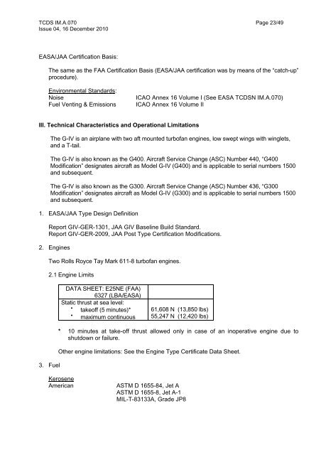 European Aviation Safety Agency EASA TYPE-CERTIFICATE DATA ...