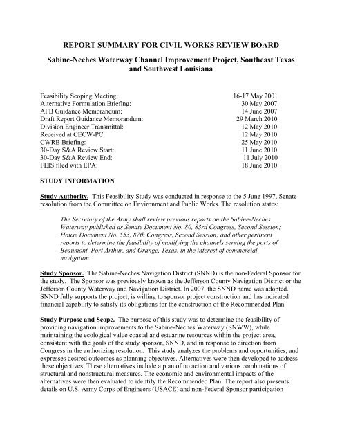 Project Summary - U.S. Army Corps of Engineers