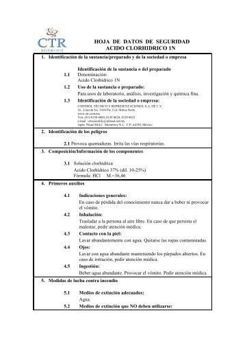 Acido ClorhÃ­drico 1N MSDS - CTR Scientific