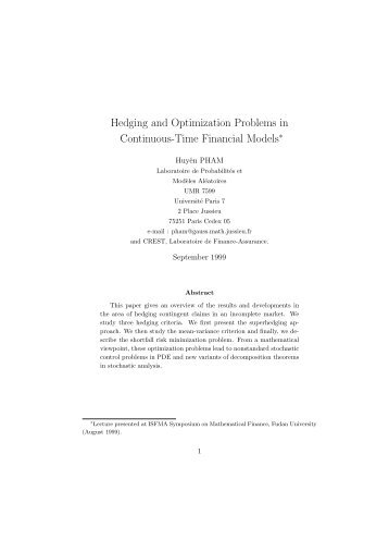 Hedging and Optimization Problems in Continuous-Time Financial ...