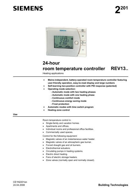 Termostato Siemens Rdh10 Siemens Rev13 Series Controller