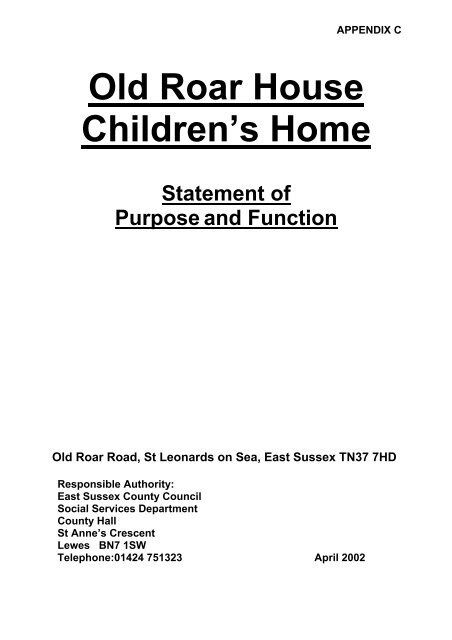 Old Roar House Children's Home - East Sussex County Council
