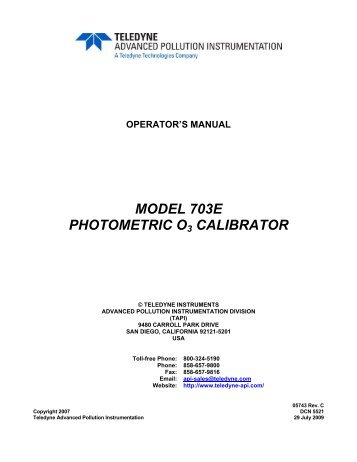 operator's manual model 703e photometric o3 ... - Teledyne API