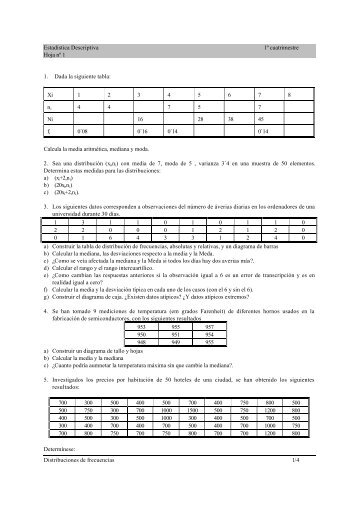 EstadÃ­stica Descriptiva 1Âº cuatrimestre Hoja nÂº 1 Distribuciones de ...