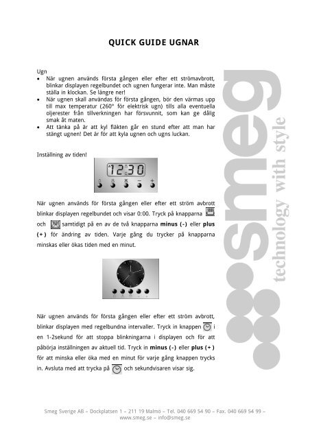 quick guide ugnar - Smeg