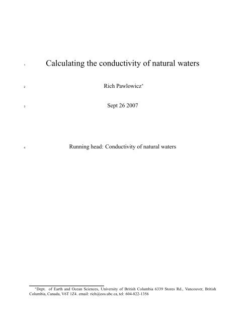 Calculating the conductivity of natural waters - Earth and Ocean ...