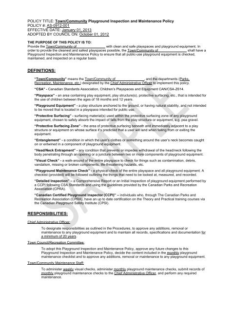 Example Playground Inspection Letter Sample Community Playground Inspection and ... - Recreation PEI