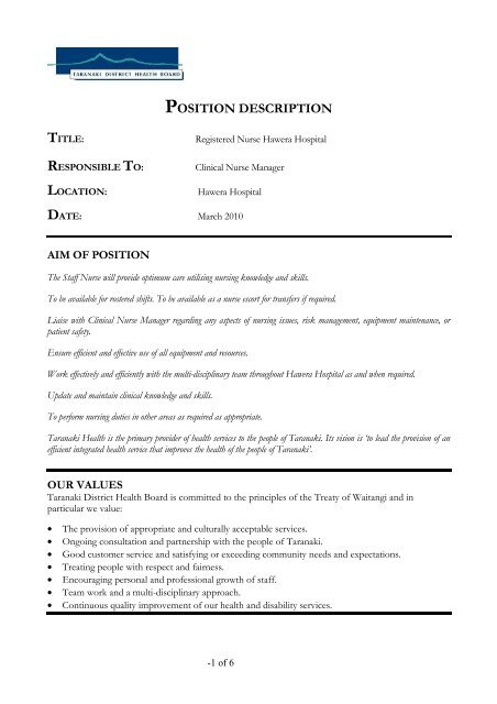 RN Hawera Hospital 2010 - Taranaki District Health Board