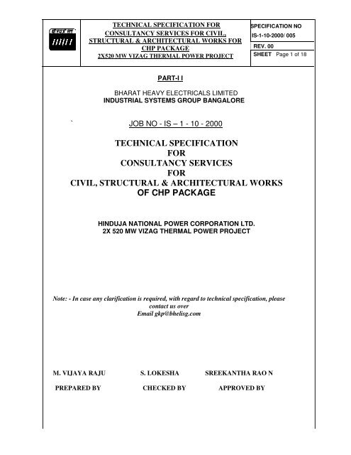 technical specification for consultancy services for civil - BHEL ...