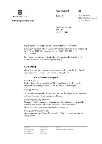 LÃ¤nk till regleringsbrevet fÃ¶r 2013 (PDF 443 kB ... - Lunds universitet