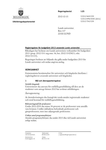 LÃ¤nk till regleringsbrevet fÃ¶r 2013 (PDF 443 kB ... - Lunds universitet