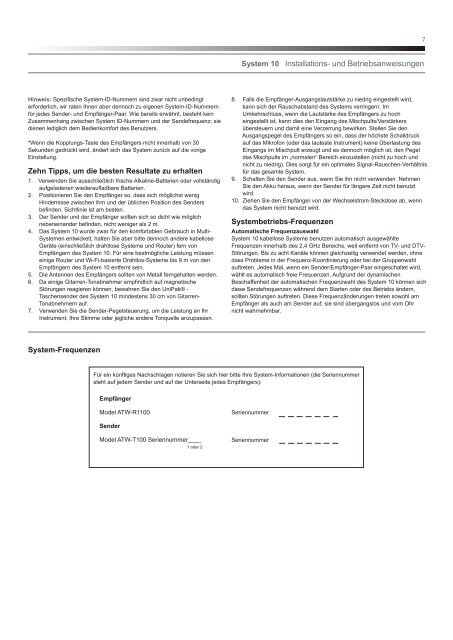 System 10 Manual German - Audio-Technica