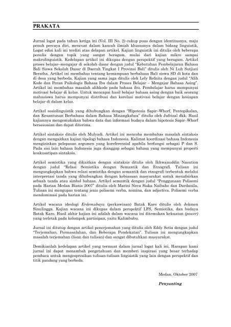 Prakata Usupress Universitas Sumatera Utara