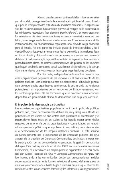 El Estado y las tensiones de la participaciÃ³n popular en Venezuela