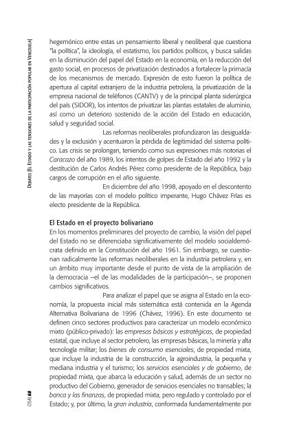 El Estado y las tensiones de la participaciÃ³n popular en Venezuela