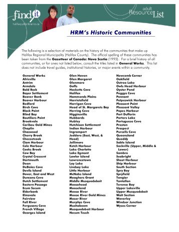 HRM's Historic Communities - Halifax Public Libraries