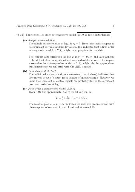 1 Quiz Practice Questions 4 (Attendance 8) for Statistics 513 ...