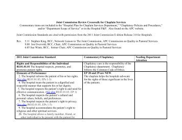 Joint Commission Review Crosswalk for Chaplain Services