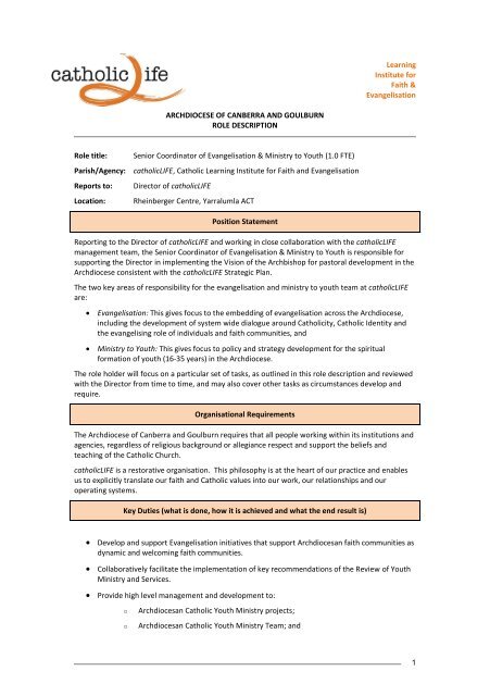 ARCHDIOCESE OF CANBERRA AND GOULBURN The