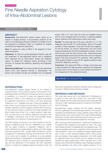 Fine Needle Aspiration Cytology of Intra-Abdominal Lesions - JCDR