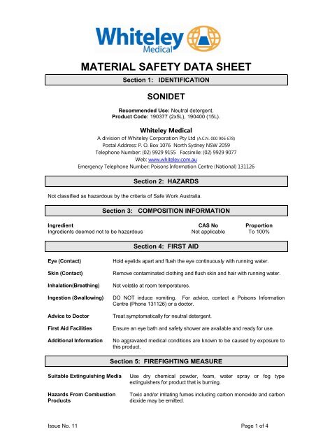 MATERIAL SAFETY DATA SHEET - Briggate Medical Company