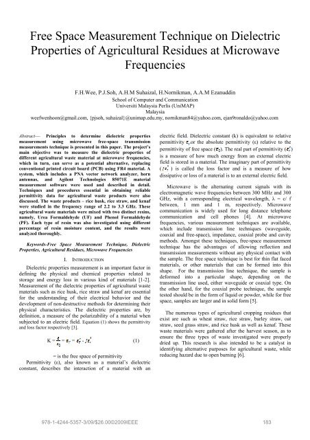 Free Space Measurement Technique on Dielectric Properties of ...