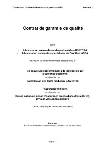 Contrat de garantie de qualité