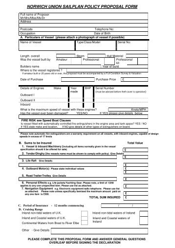 norwich union sailplan policy proposal form - Euromarine Insurance ...